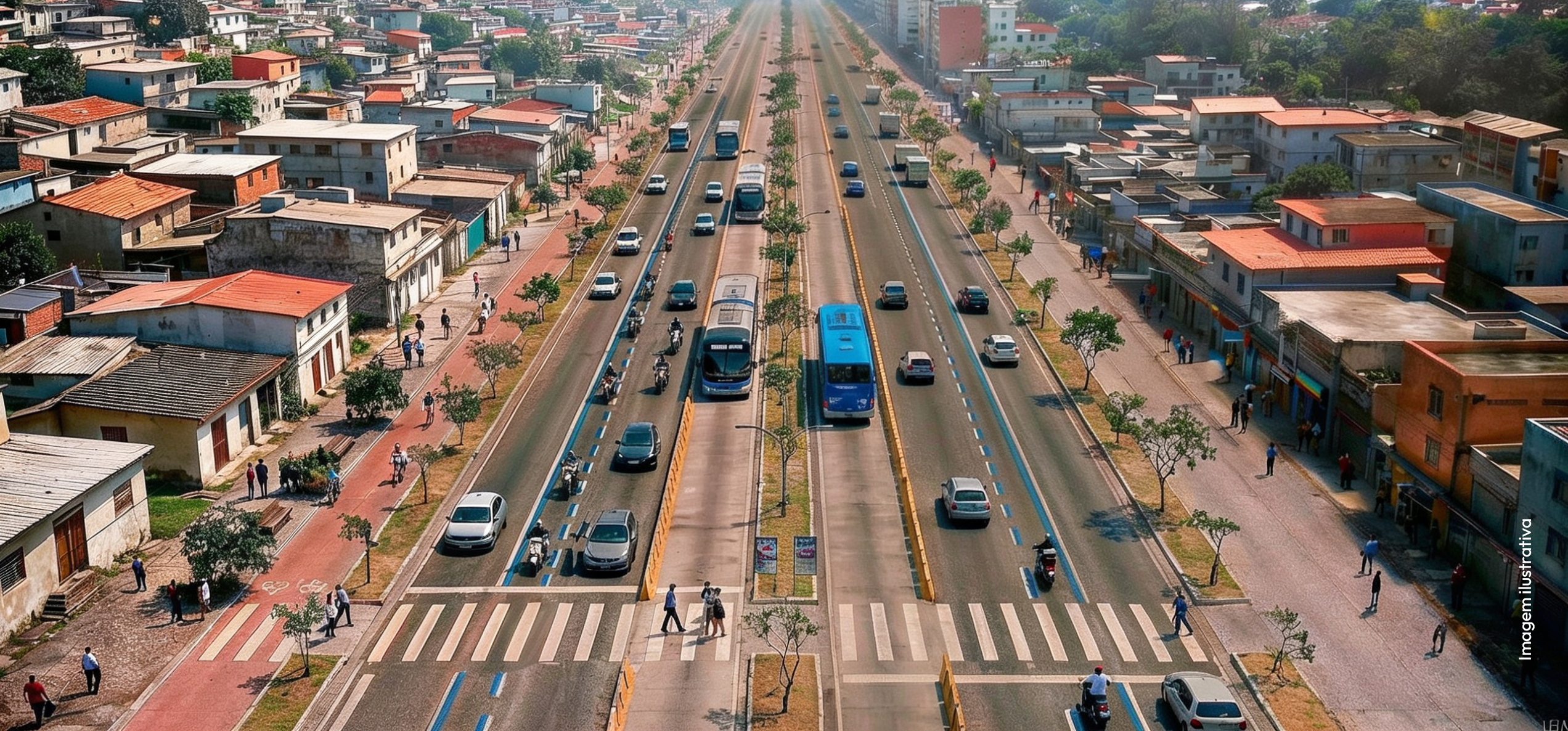 Vista aérea de área urbana com edifícios e vias