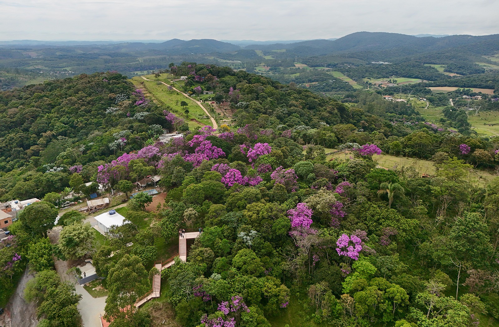 Vista aérea de área urbana com edifícios e vias