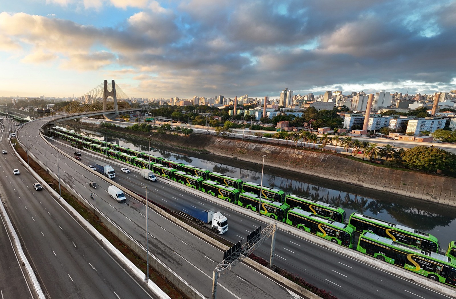 500 ônibus elétricos que equivalem ao plantio de 3,2 milhões de árvores por ano