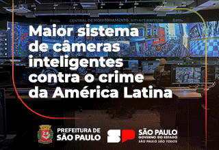 Maior sistema de câmeras inteligentes contra o crime da América Latina. 89mil câmeras integradas na capital. Isso é fazer história. Saiba mais! Abaixo, logos da Prefeitura de SP&nbsp; do Governo de SP