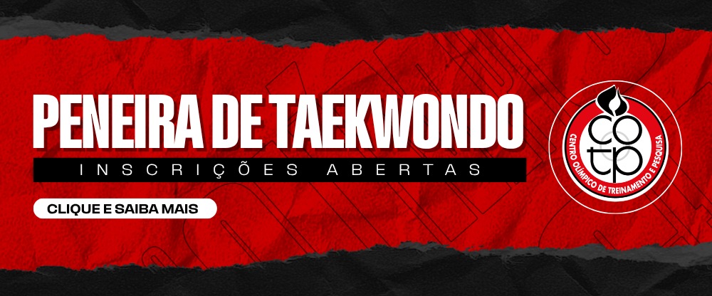 Na imagem, arte de divulgação da abertura das peneiras de taekwondo.