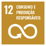 A imagem mostra o ícone da ODS 12 “consumo e produção responsável”, representada por um ícone laranja, com o desenho de uma seta formando o símbolo do infinito