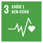  A imagem mostra o ícone da ODS 3 "saúde e bem-estar", representada por um ícone verde, com um desenho de um gráfico de batimento cardíaco e um coração.